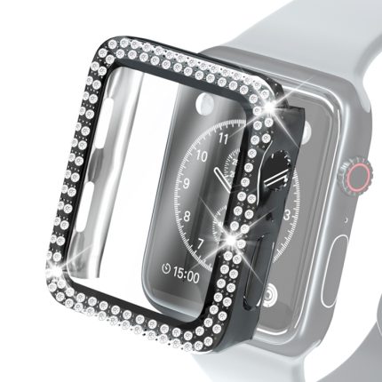 Galvanisierende PC-Doppelreihen-Diamant-Schutzhülle mit gehärtetem Glasfilm für die Apple Watch-Serie, 6 & SE & 5 & 4 40mm, 6 & SE & 5 & 4 44mm