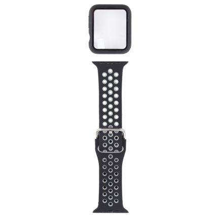Silikon-Ersatzarmband + Schutzhülle mit Displayschutzfolie für die Apple Watch-Serie, 3 & 2 & 1 42mm, 6 & SE & 5 & 4 44mm
