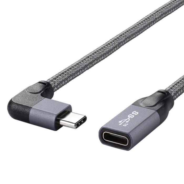 100 W USB-C/Typ-C-Winkelstecker auf USB-C/Typ-C-Buchse, voll funktionsfähiges Datenverlängerungskabel – Bild 2