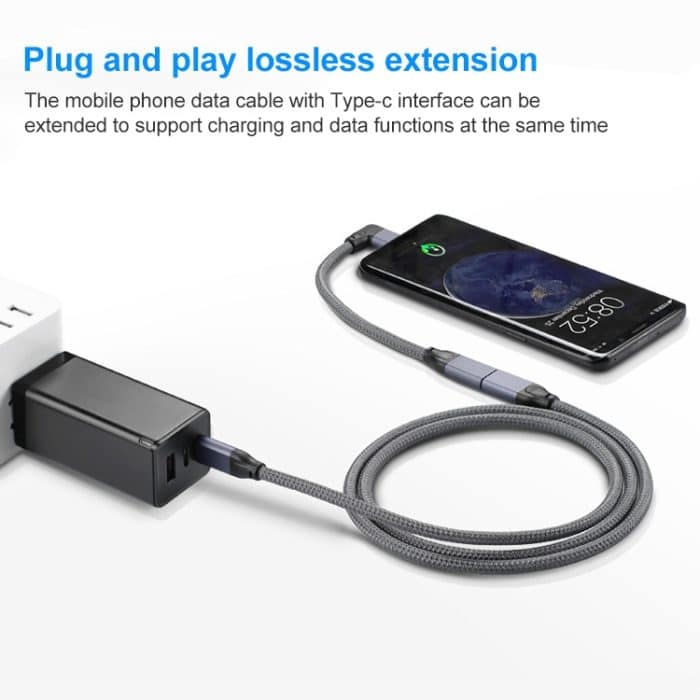 100 W USB-C/Typ-C-Winkelstecker auf USB-C/Typ-C-Buchse, voll funktionsfähiges Datenverlängerungskabel – Bild 4