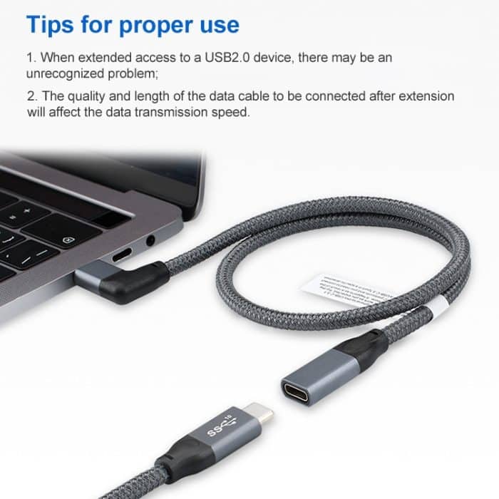 100 W USB-C/Typ-C-Winkelstecker auf USB-C/Typ-C-Buchse, voll funktionsfähiges Datenverlängerungskabel – Bild 6