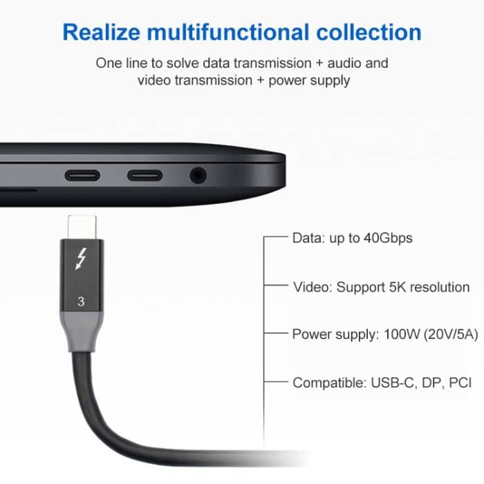 100 W USB-C / Typ-C 4.0-Stecker auf USB-C / Typ-C 4.0-Stecker, zweifarbiges, voll funktionsfähiges Datenkabel für Thunderbolt 3 – Bild 5