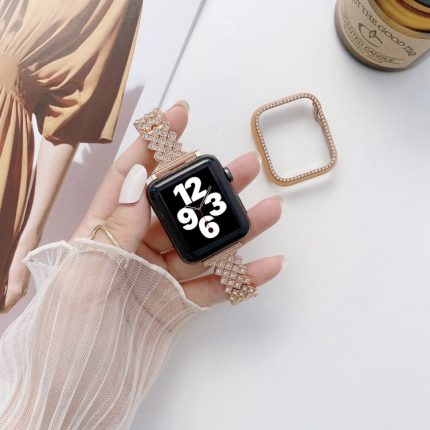 Rhombus Volldiamant-Metall-Ersatzarmband + Gehäuse für die Apple Watch-Serie, 6 & SE & 5 & 4 40mm, 6 & SE & 5 & 4 44mm, 3 & 2 & 1 42mm, 3 & 2 & 1 38mm