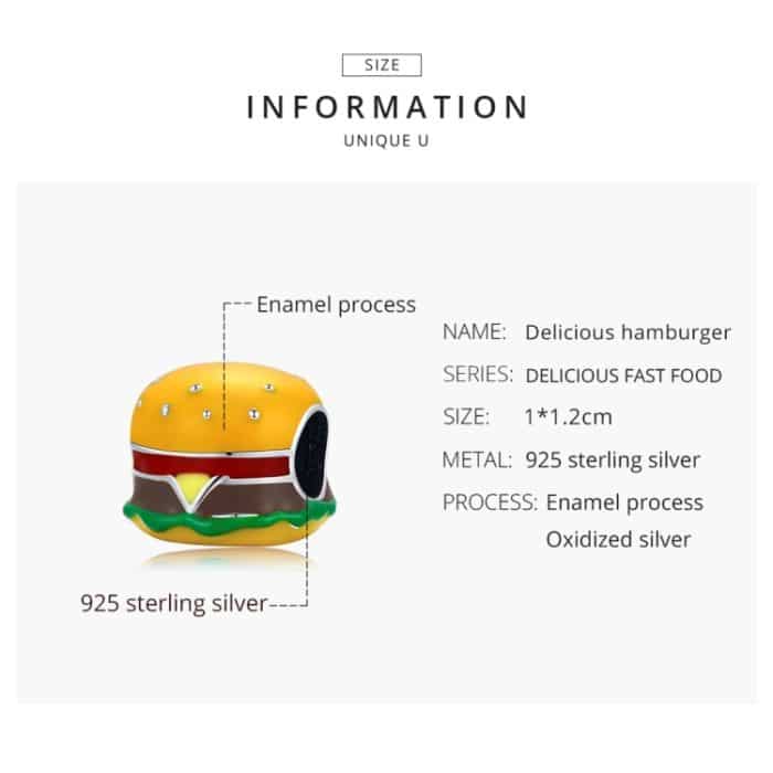 S925 Sterling Silber Köstliche Burger Perlen DIY Armband Halskette Zubehör – Bild 3