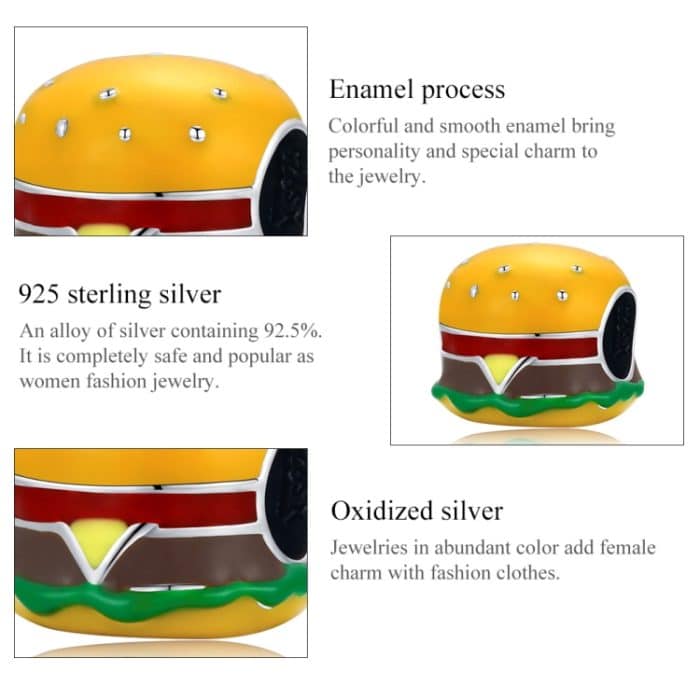 S925 Sterling Silber Köstliche Burger Perlen DIY Armband Halskette Zubehör – Bild 4