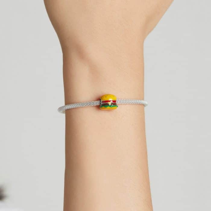 S925 Sterling Silber Köstliche Burger Perlen DIY Armband Halskette Zubehör – Bild 7