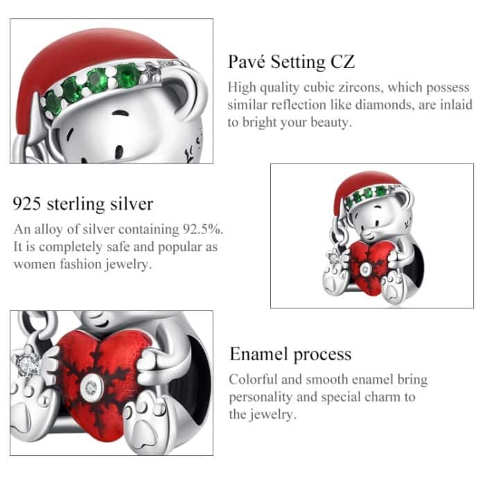 S925 Sterling Silber Weihnachten Bär Perlen DIY Armband Halskette Zubehör – Bild 4