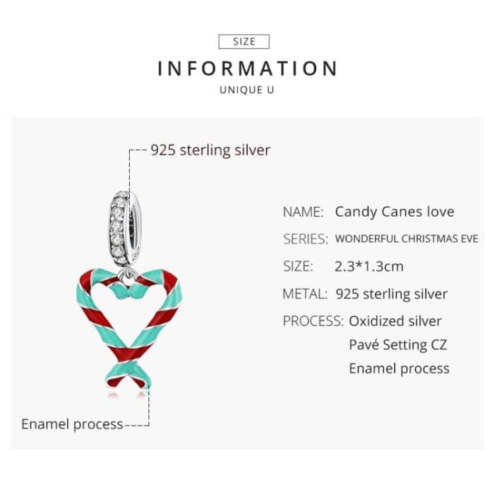 S925 Sterling Silber Herz Candy Cane Anhänger DIY Armband Halskette Zubehör – Bild 3