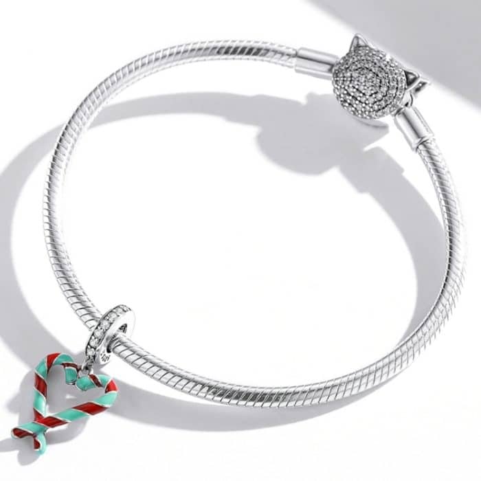 S925 Sterling Silber Herz Candy Cane Anhänger DIY Armband Halskette Zubehör – Bild 6