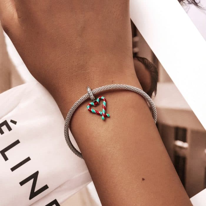 S925 Sterling Silber Herz Candy Cane Anhänger DIY Armband Halskette Zubehör – Bild 7