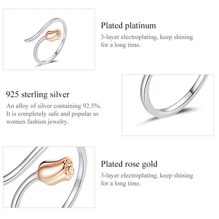 S925 Sterling Silber Rose Frauen Offene Ring – Bild 6
