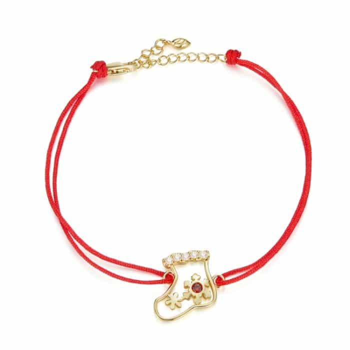 EDA0021461.jpg S925 Sterling Silber Weihnachtssocken Rotes Seil Armband Frauen Schmuck – Bild 1