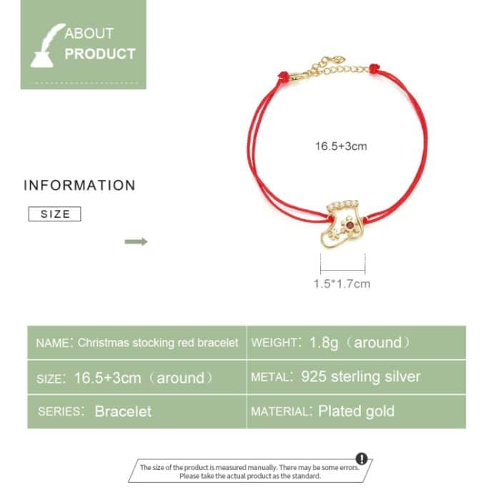 S925 Sterling Silber Weihnachtssocken Rotes Seil Armband Frauen Schmuck – Bild 4
