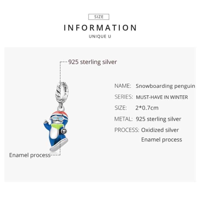 S925 Sterling Silber Ski Pinguin Anhänger DIY Armband Halskette Zubehör – Bild 3