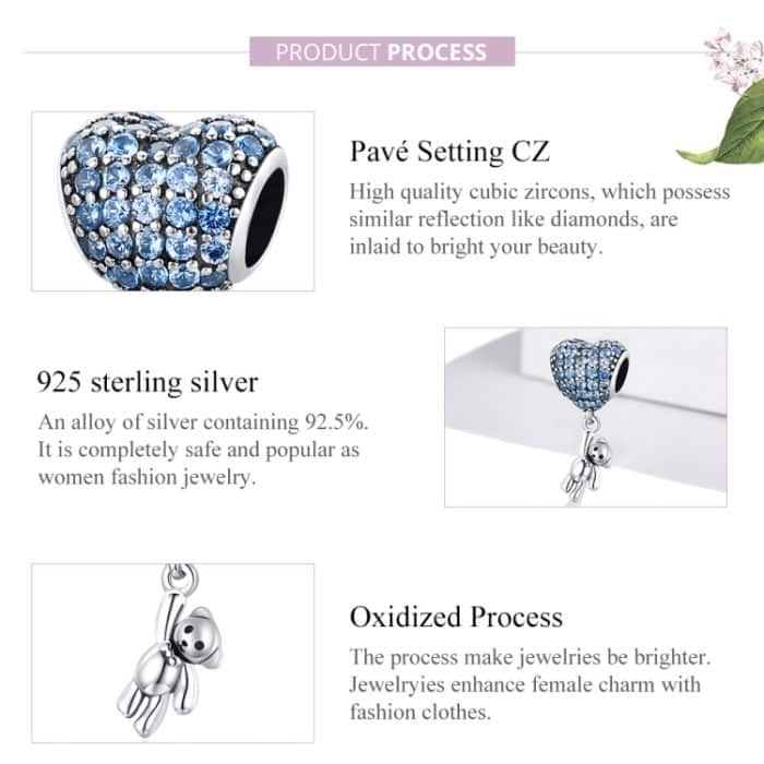 S925 Sterling Silber Herz Ballon Bär Anhänger DIY Armband Halskette Zubehör – Bild 4