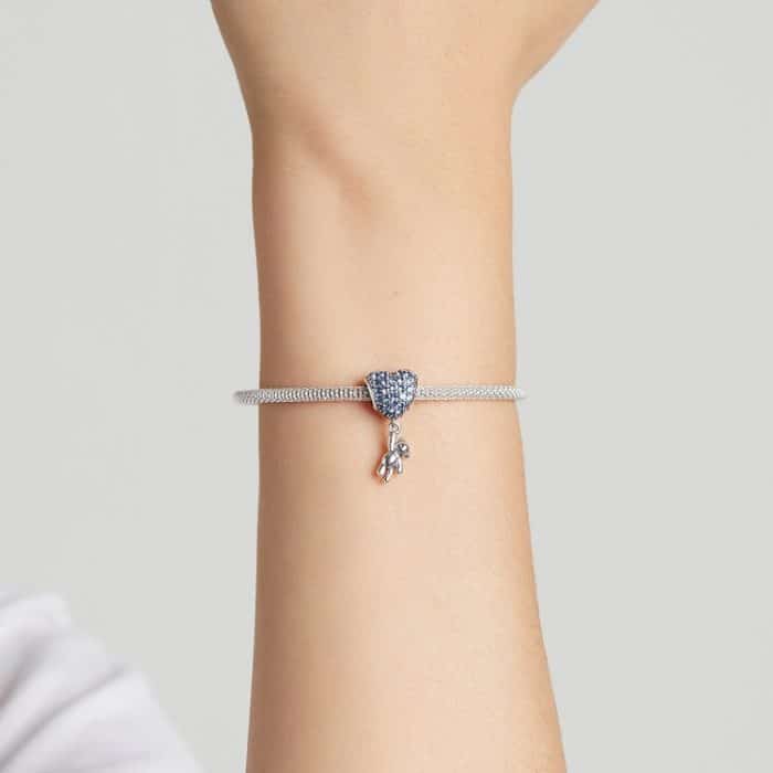 S925 Sterling Silber Herz Ballon Bär Anhänger DIY Armband Halskette Zubehör – Bild 7