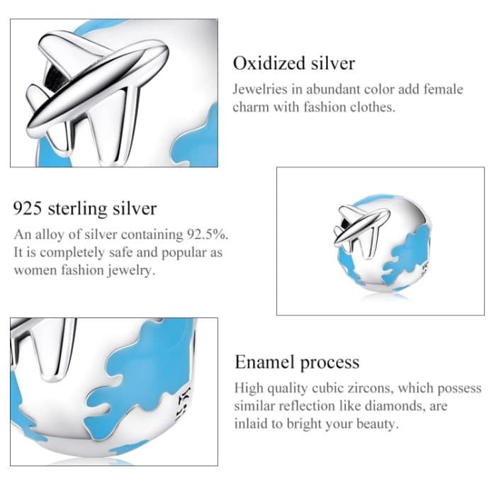 S925 Sterling Silber Welt Reise Perlen DIY Armband Halskette Zubehör – Bild 4