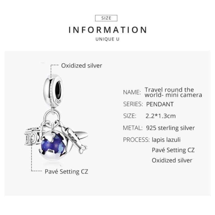 S925 Sterling Silber blau Zirkon Flugzeugkamera Anhänger DIY Armband Halskette Zubehör – Bild 3