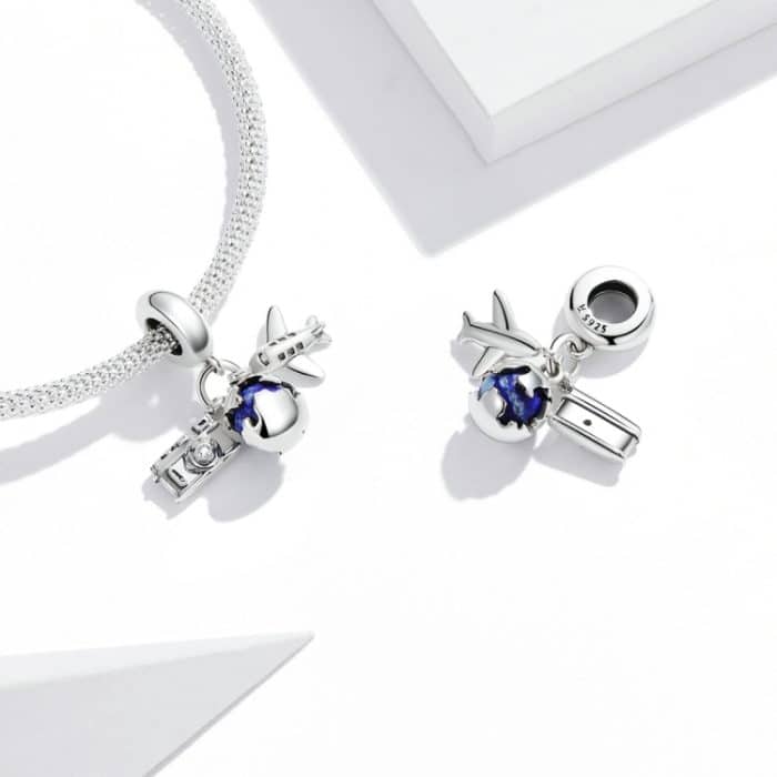 S925 Sterling Silber blau Zirkon Flugzeugkamera Anhänger DIY Armband Halskette Zubehör – Bild 5