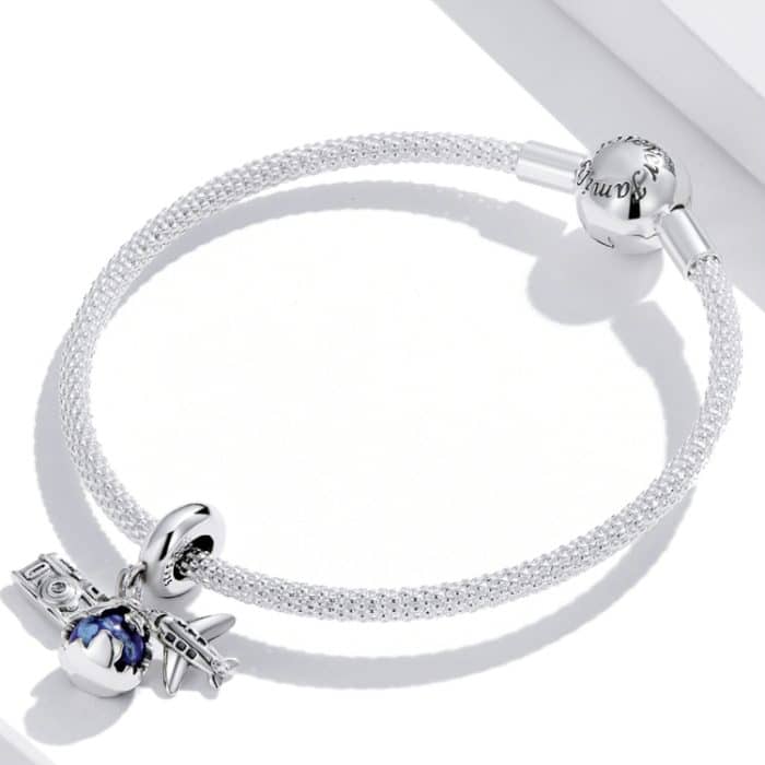 S925 Sterling Silber blau Zirkon Flugzeugkamera Anhänger DIY Armband Halskette Zubehör – Bild 6