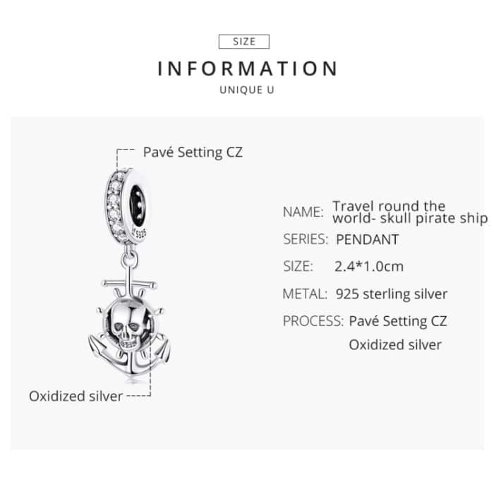 S925 Sterling Silber Piratenschädel Schiff Anhänger DIY Armband Halskette Zubehör – Bild 3