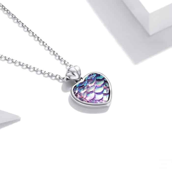 S925 Sterling Silber Fisch Skala Herz Frauen Nacklace Schmuck – Bild 3
