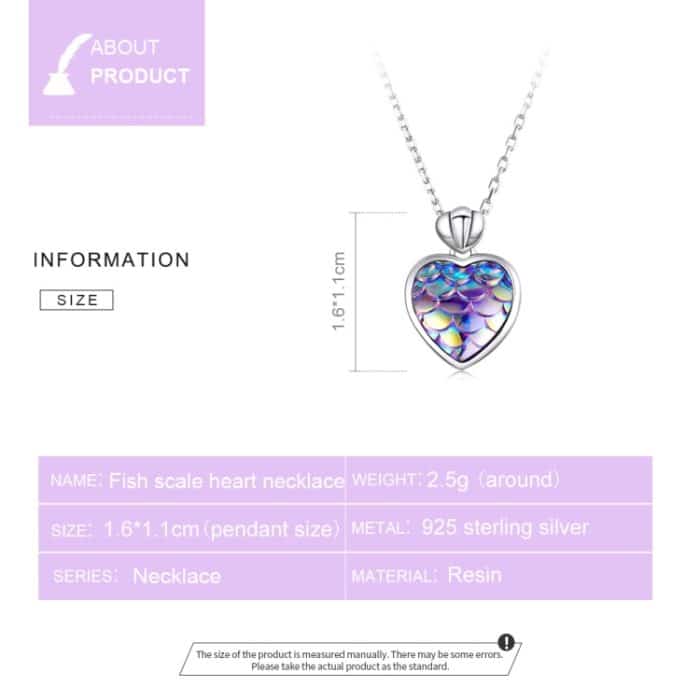 S925 Sterling Silber Fisch Skala Herz Frauen Nacklace Schmuck – Bild 4