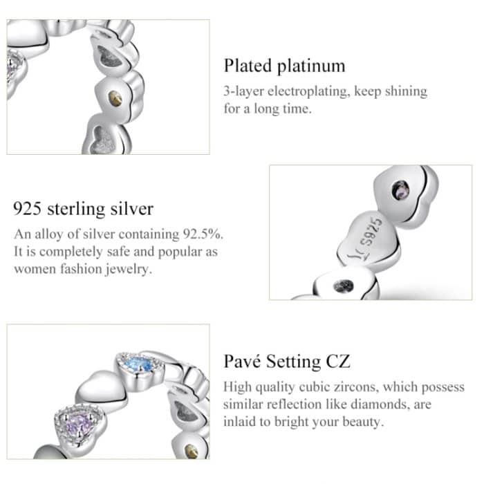 S925 Sterling Silber Regenbogen Herz Damen Ring – Bild 4