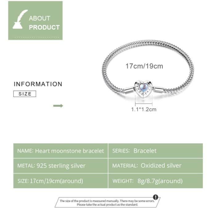 S925 Sterling Silber Herz Mondstein Armband Damen Schmuck – Bild 4