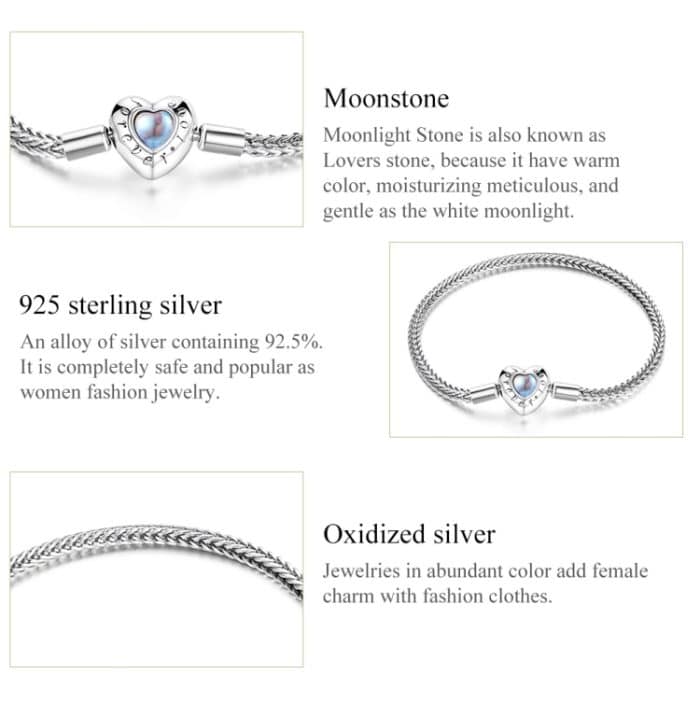 S925 Sterling Silber Herz Mondstein Armband Damen Schmuck – Bild 5