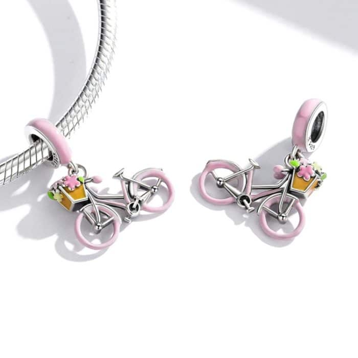 S925 Sterling Silber Rosa Fahrrad Anhänger DIY Armband Halskette Zubehör – Bild 5