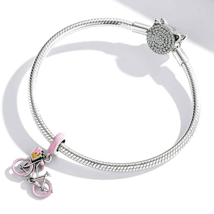 S925 Sterling Silber Rosa Fahrrad Anhänger DIY Armband Halskette Zubehör – Bild 6