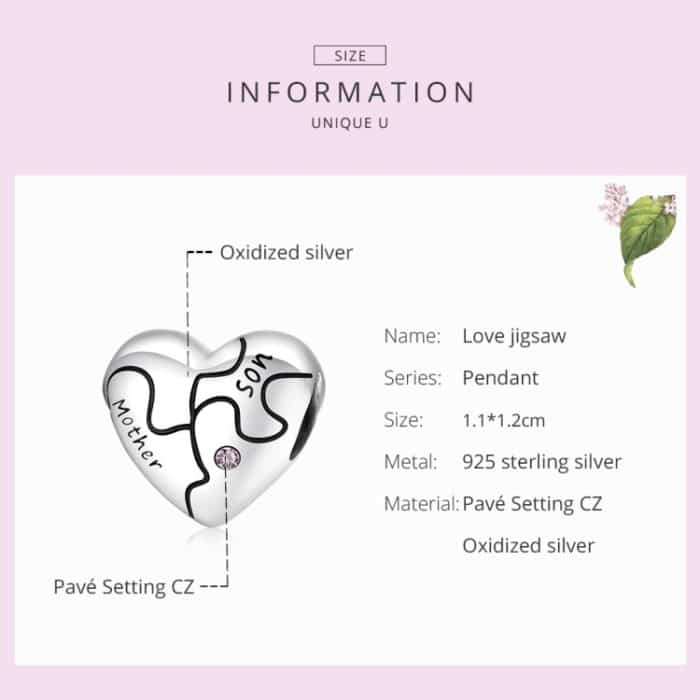 S925 Sterling Silber Herz Puzzle Perlen DIY Armband Halskette Zubehör – Bild 3