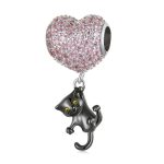 S925 Sterling Silber Herz Ballon wenig Schwarzer Katze Anhänger DIY Armband Halskette Zubehör