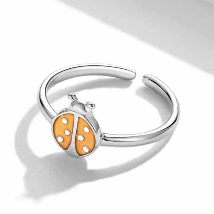 S925 Sterling Silber Orange Marienkäfer Frauen Offene Ring – Bild 3