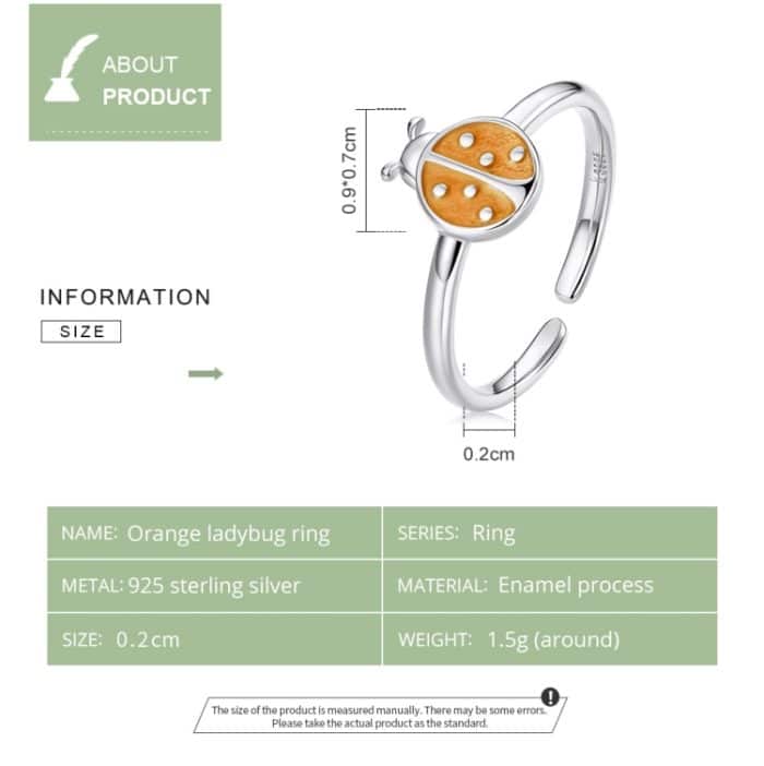 S925 Sterling Silber Orange Marienkäfer Frauen Offene Ring – Bild 5