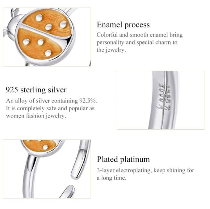S925 Sterling Silber Orange Marienkäfer Frauen Offene Ring – Bild 6