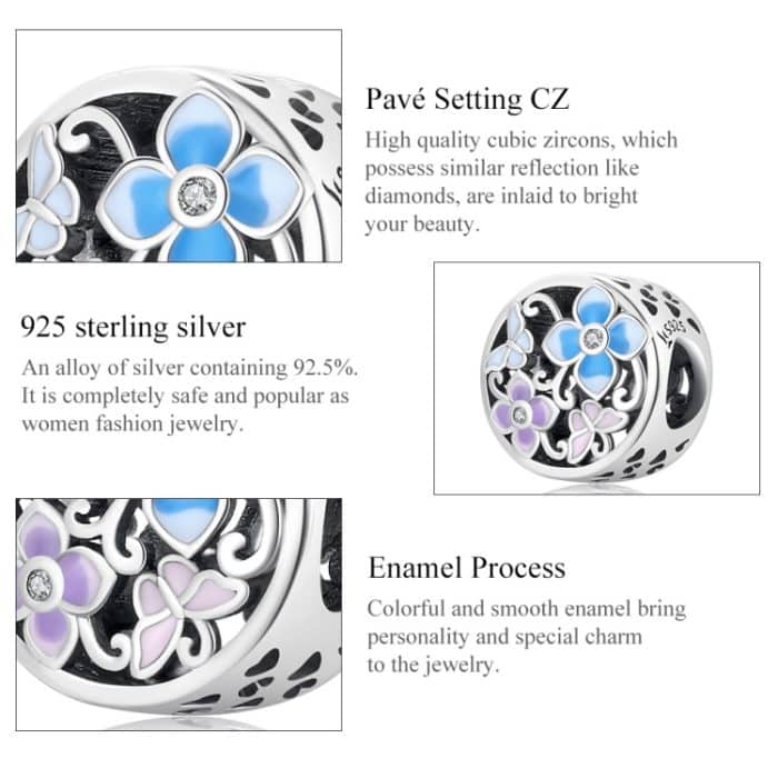 S925 Sterling Silber Blume Schmetterling Perlen DIY Armband Halskette Zubehör – Bild 4