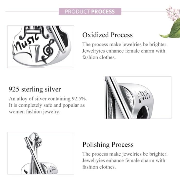 S925 Sterling Silber Retro Violine Perlen DIY Armband Halskette Zubehör – Bild 4