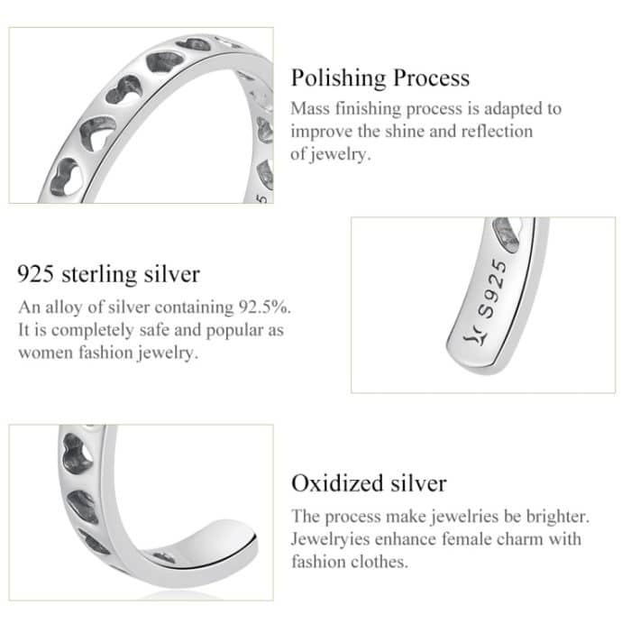 S925 Sterling Silber Hohl Herz Frauen Offene Ring – Bild 5