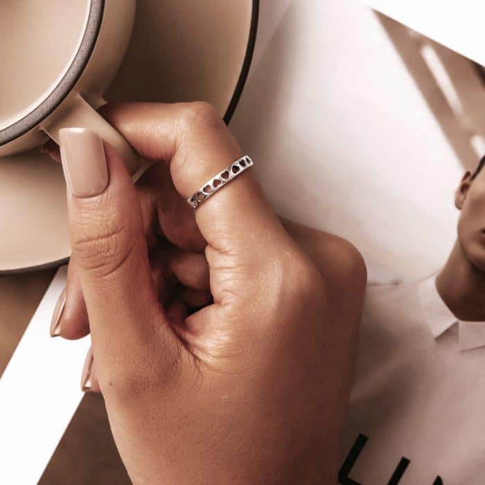 S925 Sterling Silber Hohl Herz Frauen Offene Ring – Bild 8