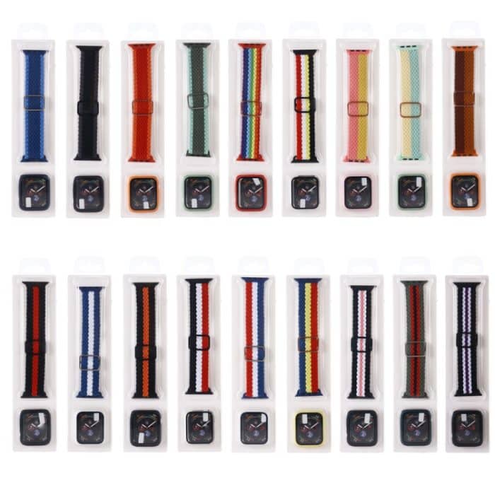Verstellbares, gestreiftes, gewebtes Nylon-Uhrenarmband + Uhrengehäuse-Set für die Apple Watch-Serie, 7 41mm/6&SE&5&4 40mm/3&2&1 38mm, 7 45mm/6&SE&5&4 44mm/3&2&1 42mm – Bild 2