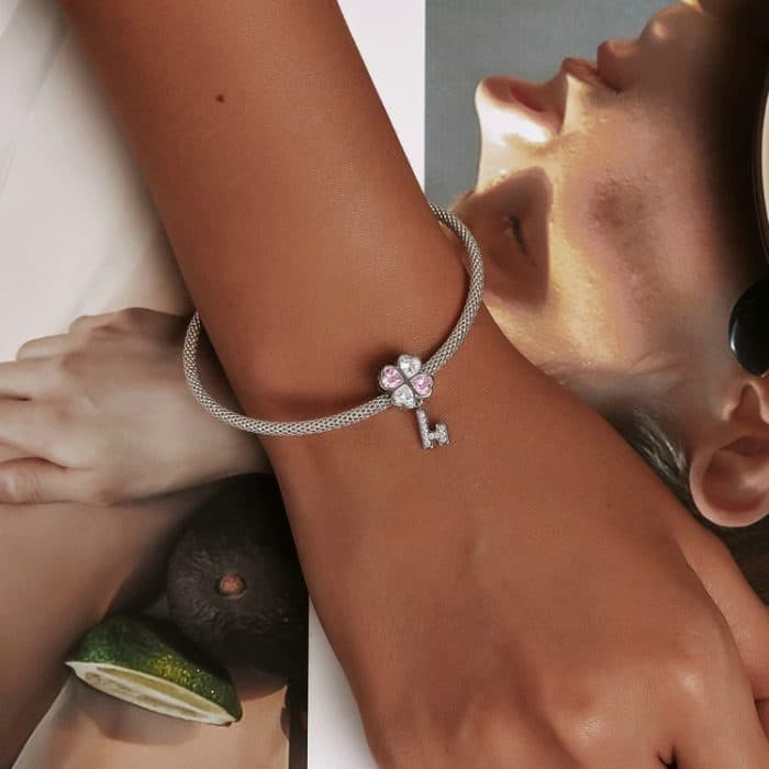 S925 Sterling Silber Herz Vierblatt Kleesperlen DIY Armband Halskette Zubehör – Bild 7