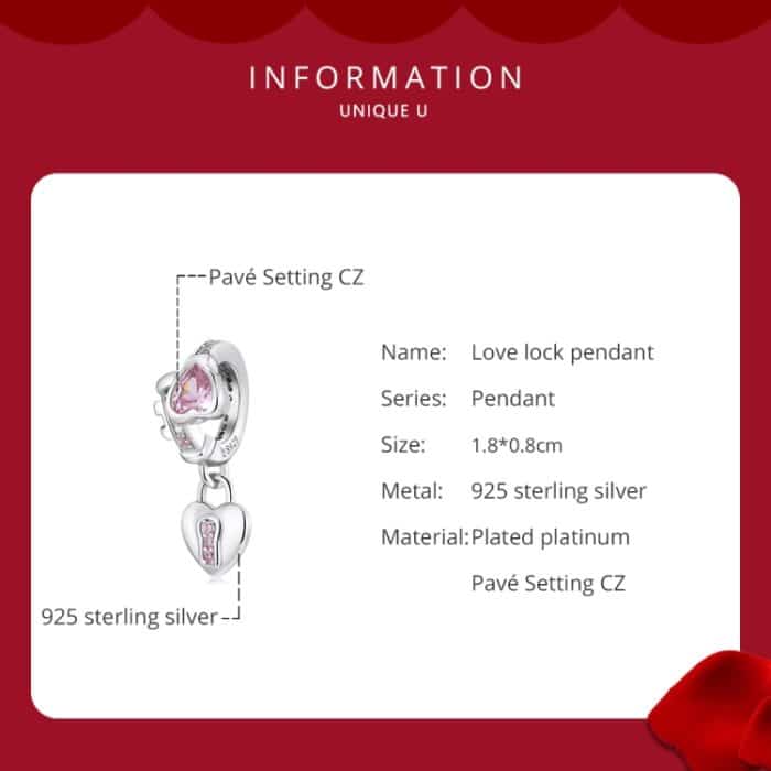 S925 Sterling Silber Heart Lock Anhänger DIY Armband Halskette Zubehör – Bild 3