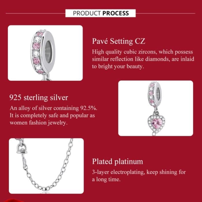 S925 Sterling Silber Herz Zirkon Sicherheitskette DIY Armband Halskette Zubehör – Bild 4
