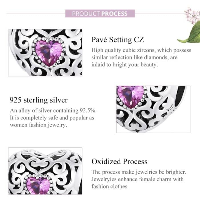 S925 Sterling Silber Retro Blume Textur Herz Perlen DIY Armband Halskette Zubehör – Bild 4