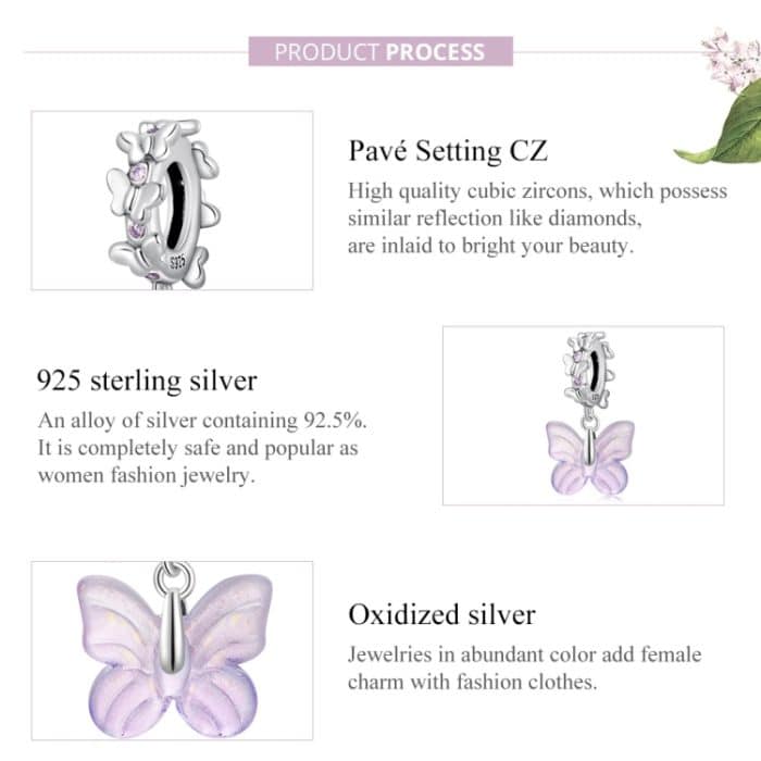 S925 Sterling Silber Glasierte Schmetterling Anhänger DIY Armband Halskette Zubehör – Bild 3