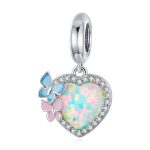 S925 Sterling Silber Schmetterling Herz Bunte Opal Anhänger DIY Armband Halskette Zubehör
