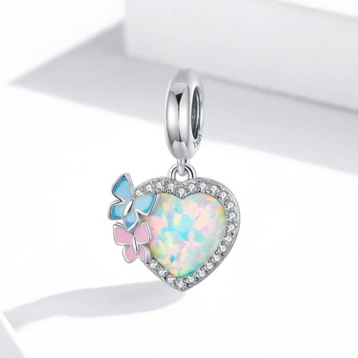 S925 Sterling Silber Schmetterling Herz Bunte Opal Anhänger DIY Armband Halskette Zubehör – Bild 2