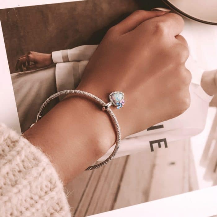 S925 Sterling Silber Schmetterling Herz Bunte Opal Anhänger DIY Armband Halskette Zubehör – Bild 7